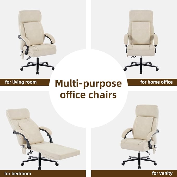 DYHOME Executive Office Chair with Footrest,Ergonomic Computer Desk Chairs,Mid-Tall Back Leather Office Chair,Lumbar Support Swivel Chair with Rocking Function,Beige