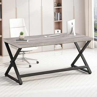 IBF Gray Desk, Industrial 47 in Computer Desk for Writing Study, Simple Wooden Metal Executive Work Desk for Home Office, Modern Pc Gaming Laptop Workstation Computer Table in Bedroom, Light Grey Oak