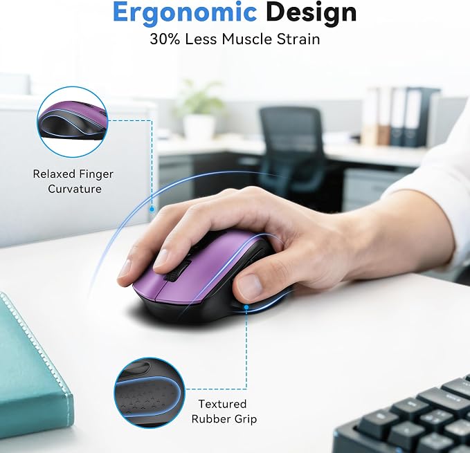 TECKNET Wireless Mouse for Laptop, (BT5.2/3.0 & 2.4G) Bluetooth Wireless Mouse, Silent Click, 5-Level Adjustable DPI, Ergonomic Portable Computer Mice for Laptop, PC, MacBook, Chromebook