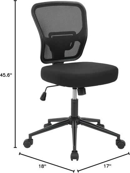 Armless Office Desk Chair Height Adjustable, Ergonomic High Back Mesh Task Chair, Rolling Office Stool for Small Spaces, Computer, Study,Sewing & Drafting - Black