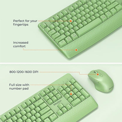 MEETION Green Wireless Keyboard and Mouse, Full-Sized Cordless Keyboard with Wrist Rest, 3 DPI Adjustable Mouse, 2.4GHz USB-A Receiver, Computer Keyboard for PC/Computer/Laptop/Windows/Mac