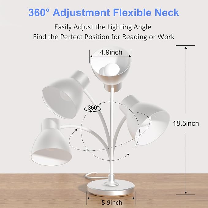 Desk Lamp for Home Office - LED Desk Lamp with Wireless Charger, 3 Color Modes Dimmable Eye-Caring Study Reading Desk Light, Small Flexible Arm Table Lamp for College Dorm Room Bedside, Silver