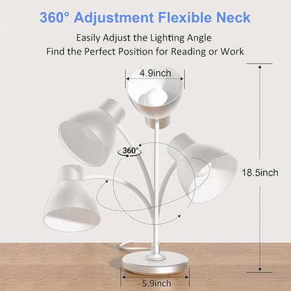 Desk Lamp for Home Office - LED Desk Lamp with Wireless Charger, 3 Color Modes Dimmable Eye-Caring Study Reading Desk Light, Small Flexible Arm Table Lamp for College Dorm Room Bedside, Silver