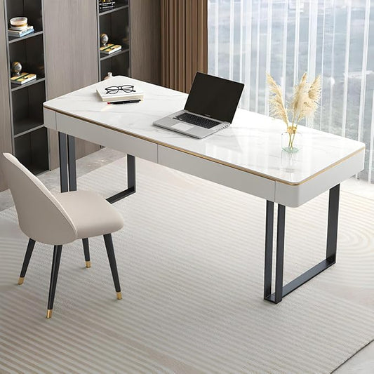 RUNNUP Slate Office Desk with 2 Drawers, Modern Computer Desk, Without Chair 31.5" L x 19.7" W x 29.5" H Black