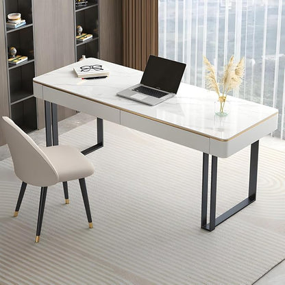 RUNNUP Slate Office Desk with 2 Drawers, Modern Computer Desk, Without Chair 63" L x 23.6" W x 29.5" H Black