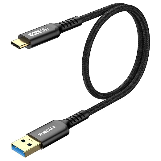 SUNGUY 10Gbps Android Auto USB C Cable,3A USB 3.1 Gen 2 Fast Charge & Data Transfer CarPlay Cable, for iPhone 17/16/15 Pro Max, Samsung T7, Galaxy S23 S22 Ultra Note 20, SSD- Black 1.5FT [5-Pack]