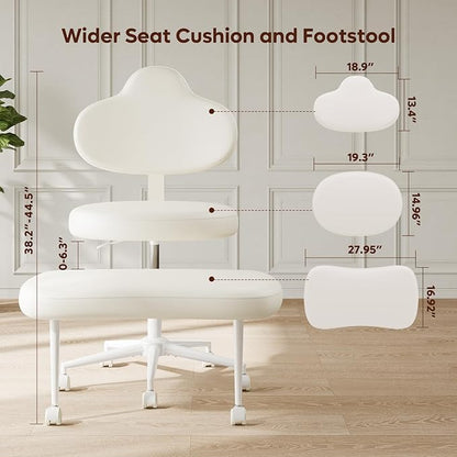 Pinmoco Cross Legged Office Chair with Wheels, Meditation Chair, ADHD Chair for Adults, Wider Height Adjustable Backrest and Seat, Yoga Office Chair, PU Leather, Beige