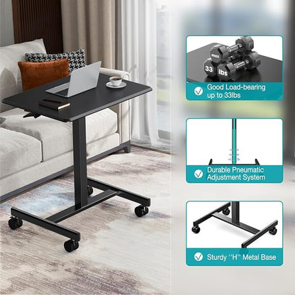 DUMOS Mobile Rolling Desk with Wheels Adjustable Height Small Standing Desks Portable Laptop PC Table Computer Workstation for Home Office Small Space Black