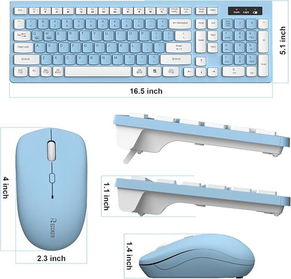 Wireless Keyboard and Mouse Combo, Full-Sized Wireless Keyboard and Adjustable DPI Mouse, 2.4GHz USB Receiver, Keyboard and Mouse for PC, Windows, Desktop, Laptop (Sky Blue-A)