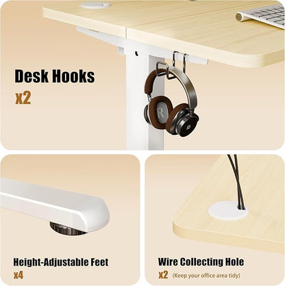 ERGOMAKER Electric Standing Desk, 31.5" x 23.6" Height Adjustable Sit Stand Desk with Splice Board for Home Office, Computer Desk Memory Preset (White Frame, Gold Oak Desktop)