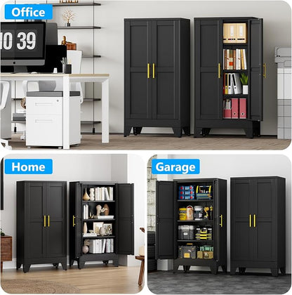 pozdeg 47.24" Tall Metal Storage Cabinet with 2 Doors & 3 Adjustable Shelves, Steel File Cabinet Multipurpose Organizer for Home Office Garage (Black)