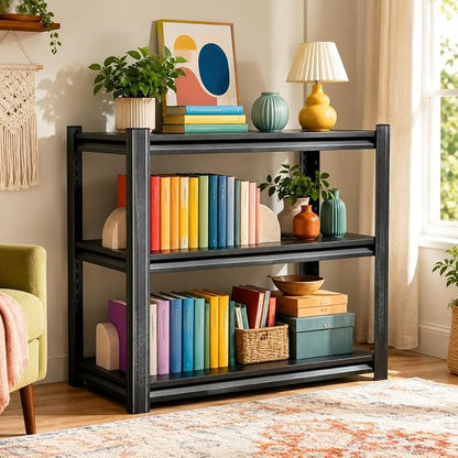 3 Tier Metal Bookshelf, Adjustable Tall Bookcase, Heavy Duty 1800 LBS Modern Deep Book Shelf, Bolt-Free Storage Shelves for Living Room, Home Office, Garage, 36" Wx 12" Dx 32" H
