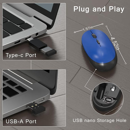 MPTOG Colorful Wireless Computer Keyboard and Mouse Combo with Round Typewriter Keycaps, Retro Design, Power Switch, Ergonomic Design, 2.4GHz Wireless for Windows, Mac, PC(Black-Blue)