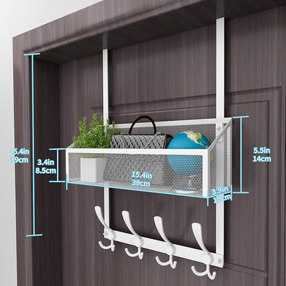 Kaiferty Over The Door Hooks Organizer, Coat Rack Over The Door Storage Hanger Towel Rack, Back of Door Storage Organizer for Bathroom,Bedroom,Kitchen,Office (White, 2-Tier)