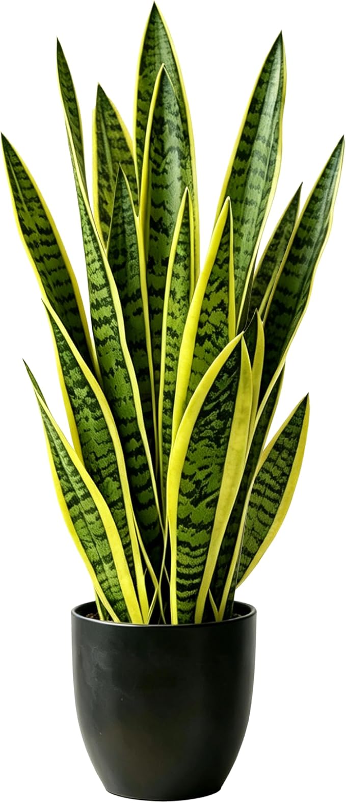 Fake Snake Plant 35'',3ft Artificial Gold Snake Plants Indoor with Black Planter, Realistic Faux Sansevieria Potted for Home Decor, Low Maintenance Greenery for Desk Office Corner Bedroom