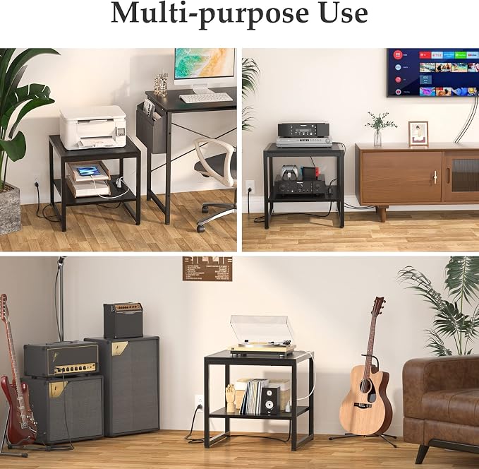 Homieasy End Table with Charging Station, 20" Mini Fridge Stand with Power Outlets, Heavy Duty Side Table for Living Room, Small Table Stand & Fridge Table, Black