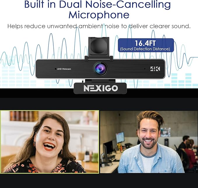 Zoom Certified, NexiGo N950P 4K Zoomable Webcam with Remote Control, Sony_Starvis Sensor, 5X Digital Zoom, Pro Web Camera with Dual Stereo Mics, for Zoom Skype Teams Twitch