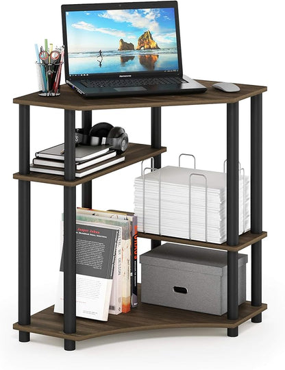 Furinno TURN-N-TUBE Desk, Gaming Desk with Shelves, Corner Computer Desk with Shelves, Office Desk, Space Saving, For Home Office, Bedroom, Columbia Walnut