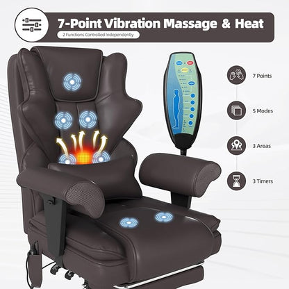 7-Point Massage Office Chair,Heated Manageral Chair,Ergonomic Executive Chair with Footrest,Adjustable Armrest，Computer Chair for Offices, Study Room,Gaming Spaces,Brown