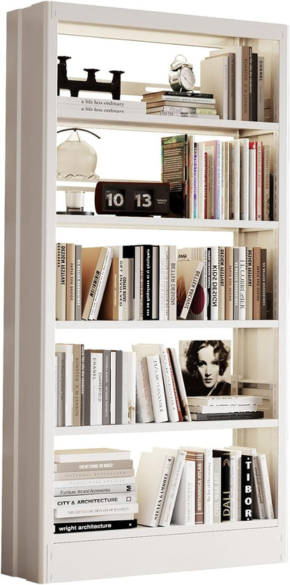 5 Tier White Metal Bookshelf, 71" H Bookcase with Adjustable Shelves, Heavy Duty Storage Bookshelves Tall Bookcase for Library, Office, Living Room, Classroom, Including Book Stopper(White)
