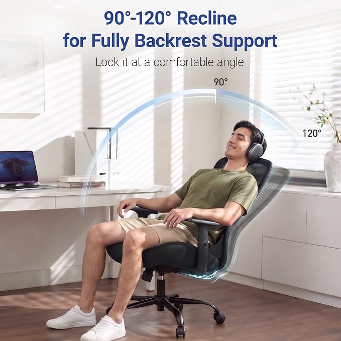High Back Office Chair, Big and Tall Office Chair Ergonomic Comfy Chair Executive Desk Chair for Heavy Duty People 450Lbs Computer Chair with Adjustable Lumbar Support & Flip-up Arms