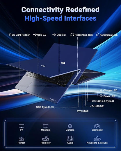 NIMO 17.3" Gaming-Creator-Laptop, 8-Core Ryzen 7 8745HS 32GB RAM 1TB SSD Beat i7-1360P up to 4.9GHz Radeon 780M, USB 4.0 FHD 100W Fast PD for Video Editing, AI Tasks & Remote Streaming, 2-Yr Warranty