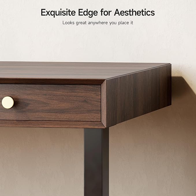 Electric Standing Desk with 3 Drawers, 55 x 24 Inch Height Adjustable Stand up Desk with Storage and Widened Legs, Retro Home Office Desks with Memory Controller for Computer Workstation, Walnut