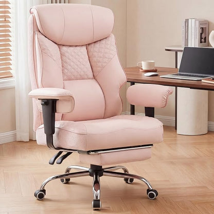 GTPLAYER Big and Tall Office Chair, High Back Computer Gaming Chair with Ergonomic Lumbar Support &Pocket Spring Cushion for Lower Back Pain Relief, Leather Executive Chair with Foot Rest, Pink