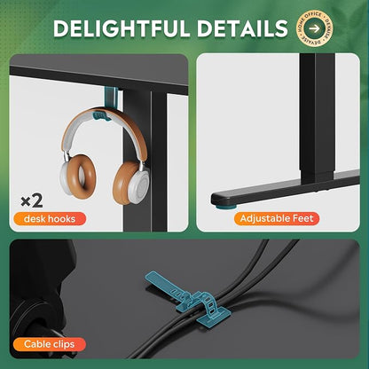 DEVAISE 63 Inch L Shaped Electric Standing Desk, 3 Adjustable Computer Desk for Home Office, Ergonomic Sit to Stand Desk with LED Touchscreen，Headphone Hook, 3 Memory Preset, with Split Top, Maple