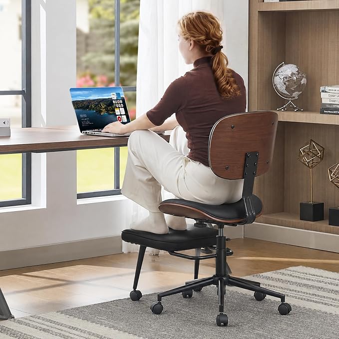 Criss Cross Legged Meditaion Chair,Exquisite Home Office Furniture,Ergonomic Kneeling with Lumbar Support and Adjustable Height Stool,for ADHD Adults,Teddy Fabric (Black