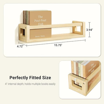 TidyCorner Upgraded Thick Floating Shelves, Solid Wood Bookshelf for Wall, Floating Book Shelves Use as Wall Shelves for Bedroom, Living Room, Kitchen, Books, Spice Rack & Decor - NaturalWood
