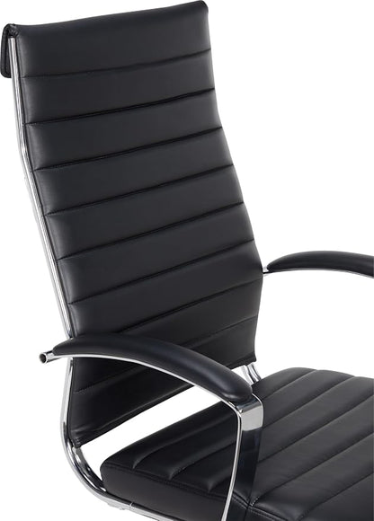 Amazon Basics High-Back Swivel Office Chair with Lumbar Support, Ergonomic Ribbed Faux Leather, Adjustable Height, 45.25" x 24.75" x 23.25", Black