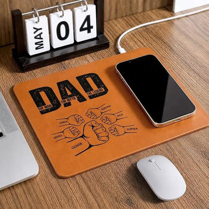 Personalized Leather Charging Mat, Dad The Man The Myth The Legend Hand Punch, Wireless Charging Desk Mat, Custom Dad Gift from Kids, Fathers Day Gift for Dad, Papa, Grandpa, Daddy 4
