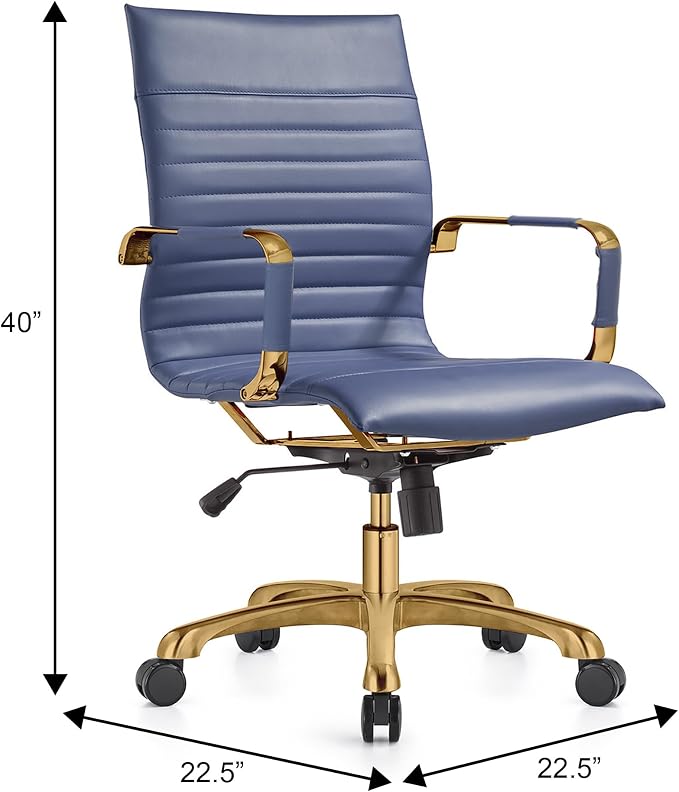 LeisureMod Harris Modern Ergonomic Executive Office Chair, High-Back Leather Conference Desk Chair with Adjustable Height, Tilt Control, 360° Swivel & Gold Frame for Home Office