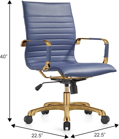 LeisureMod Harris Modern Ergonomic Executive Office Chair, High-Back Leather Conference Desk Chair with Adjustable Height, Tilt Control, 360° Swivel & Gold Frame for Home Office