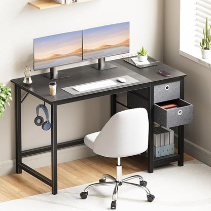 Sweetcrispy 40 Inches Computer Desk with Drawers Home Office Writing Table X-Shaped Reinforcement Modern Work Surface Side Hook Sturdy Metal Frame Large Space Storage Organization Black