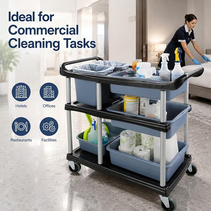 3 Tier Utility Cart Heavy Duty 330lbs Capacity Rolling Service Cart Utility Carts with Wheels Storage Cart Restaurant Supplies Great for Hotel,Kitchen,Laundry Room,Siz:41x18.3x37