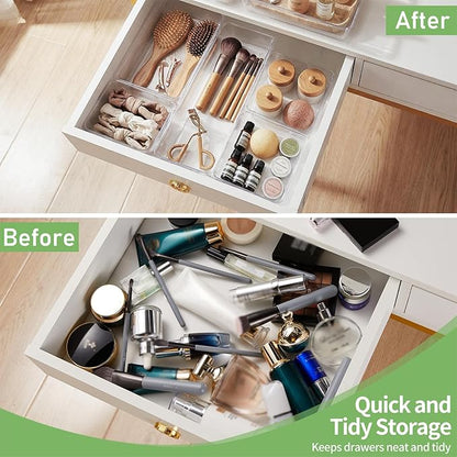 6 PCS Large Size Clear Plastic Drawer Organizer Tray, 12'' Acrylic Vanity Bathroom Drawer Organizers Trays, Desk Drawer Organizer Bins for Cosmetic, Makeup, Kitchen, Office Drawer Divider Organization