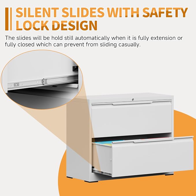 2-Drawer Metal File Cabinet with Lock,Steel Printer Stand with Storage for Home Office,Lateral Filing Cabinet for Legal/Letter/A4 Files,Assembly Required(35.43''W-2 Drawers,White)