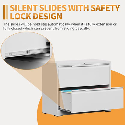 2-Drawer Metal File Cabinet with Lock,Steel Printer Stand with Storage for Home Office,Lateral Filing Cabinet for Legal/Letter/A4 Files,Assembly Required(35.43''W-2 Drawers,White)