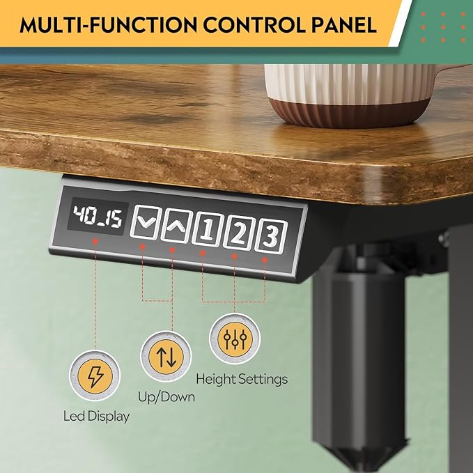 DEVAISE 48 Inch Electric Standing Desk with Shelf, 3 Adjustable Computer Desk for Home Office, with LED Touchscreen，Headphone Hook, 3 Memory Preset, with One-Piece Desktop, Rustic Brown