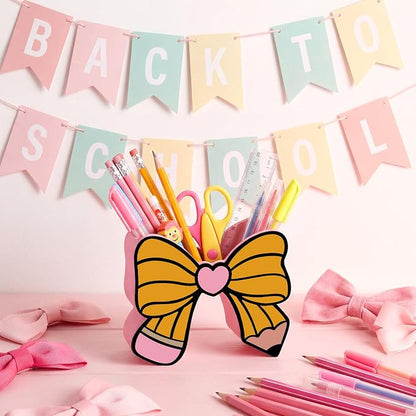 Tenceur Back to School Teacher Supplies Pencil Bow Pen Holder for Desk Large Capacity Pencil Holder Cute Desk Organizer for Classroom Office Makeup Brush Holders Christmas Decor Gift for Girls Women