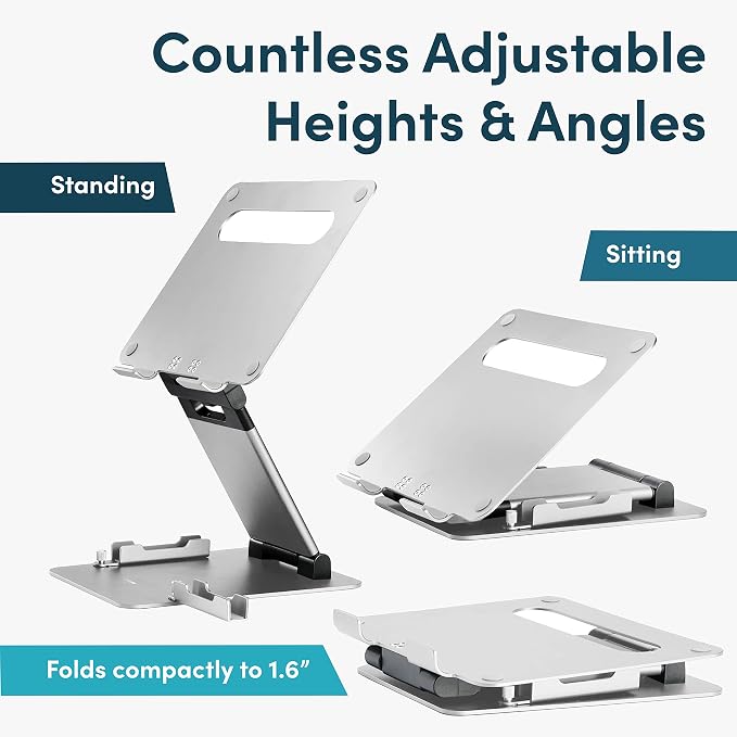 Lifelong Adjustable Laptop Stand for Desk, Ergonomic Aluminum Laptop Riser, Portable Foldable Computer Stand, Height up to 20”, Fits 10-17” Laptops for Desk-Mounted with Phone & Tablet Holder