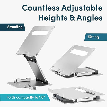 Lifelong Adjustable Laptop Stand for Desk, Ergonomic Aluminum Laptop Riser, Portable Foldable Computer Stand, Height up to 20”, Fits 10-17” Laptops for Desk-Mounted with Phone & Tablet Holder