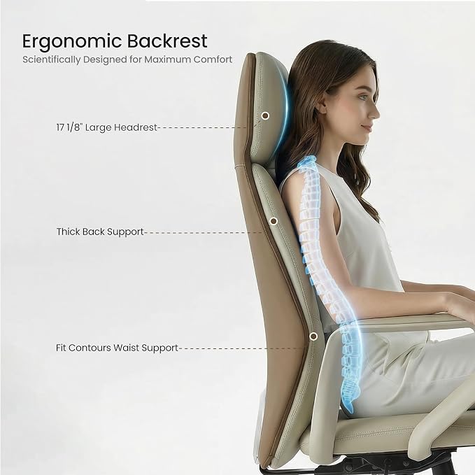 EUREKA ERGONOMIC Aric Executive Office Chair, High Back PU Leather Desk Chair with Lumbar Support, Professional Modern Home Office Chair with Large Headrest & 3-Position Recline(Pack of 10, Beige)