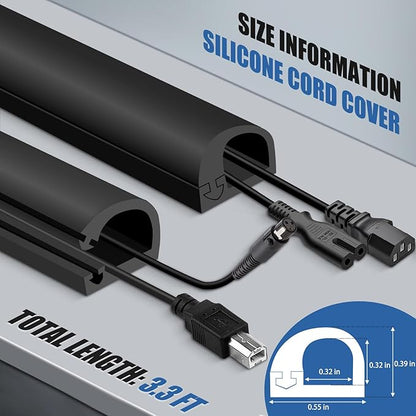 Silicone Cord Covers Wall Self-Adhesive Cord Covers for Wires on Wall Wire Hider Flexible Cable Hider with Side-Opening for Home Office TV Cable Management (0.31" W x 0.31" H x 39" L, Black)