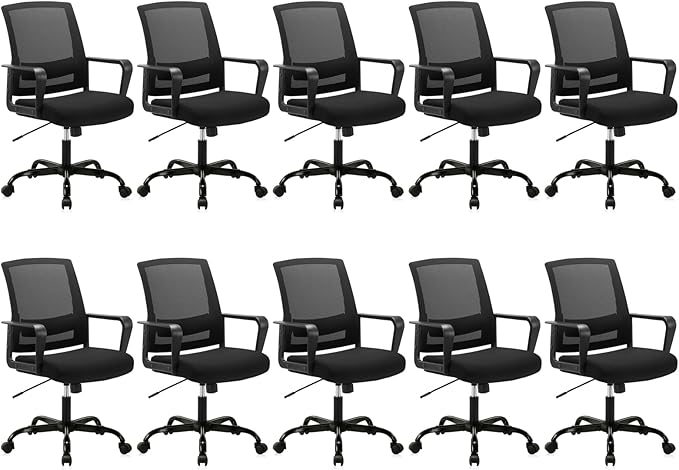 CLATINA Ergonomic Rolling Mesh Desk Chair with Executive Lumbar Support and Adjustable Swivel Design for Home Office Computer Black 10 Pack