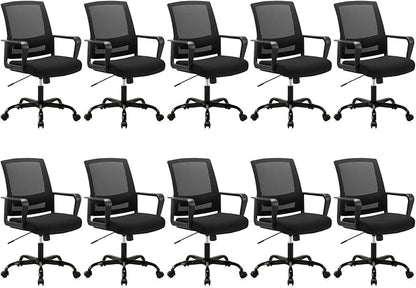 CLATINA Ergonomic Rolling Mesh Desk Chair with Executive Lumbar Support and Adjustable Swivel Design for Home Office Computer Black 10 Pack