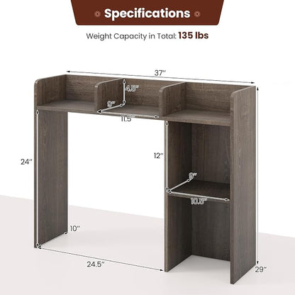 GOFLAME 5 Shelves Desktop Bookshelf, Wood Desk Hutch Dorm for Computer Desk, Countertop Display Rack, 3-Tier Desk Storage Organizer Shelf for Dormitory, Home Office, Study, Gray