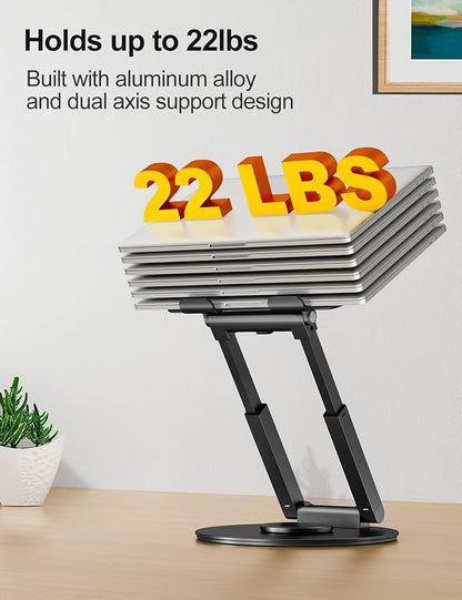 tounee Telescopic Laptop Stand for Desk with 360° Swivel Base, Sit to Stand, Height Adjustable, Portable Riser Holder for Good Posture, Compatible with MacBook Pro, All Laptops 10-17" - Black